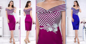 Rochie croi cambrat decolteu material satinat lurex franjurat broderie