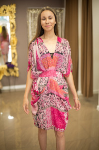 Rochie party cyclame scurta buzunare