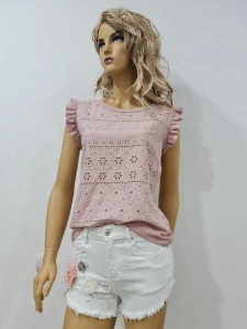 Tricou broderie bumbac roz