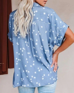 Camasa bleu imprimeu stele print alb