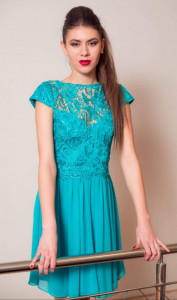 Rochie turquaz dantela voal