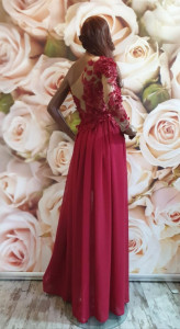 Rochie lunga eleganta tull brodat flori reliefate voal