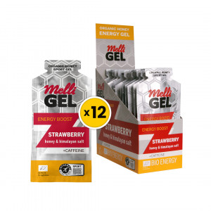 БИО Меден енергиен гел MelliGEL Strawberry + Caffeine кутия (12бр)