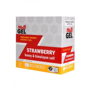 БИО Меден енергиен гел MelliGEL Strawberry + Caffeine кутия (12бр) - Img 5