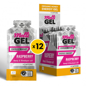 БИО Меден енергиен гел MelliGEL Raspberry + Caffeine кутия (12бр)