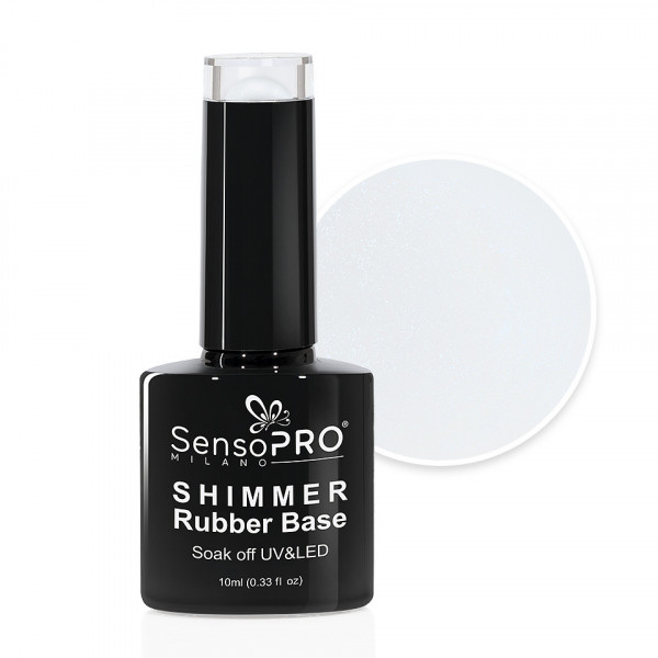 Shimmer Rubber Base SensoPRO Milano - #02 Milky White Shimmer Blue, 10ml