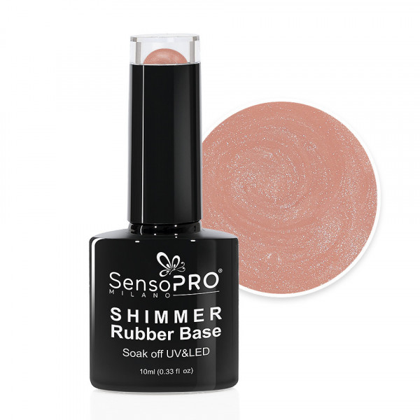 Shimmer Rubber Base SensoPRO Milano - #04 Perfect Nude Shimmer Silver, 10ml