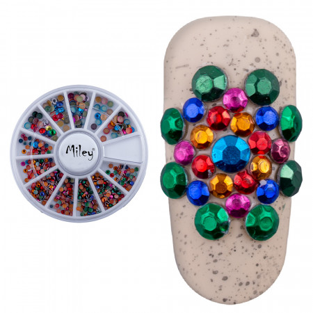 Carusel cu strasuri multicolore pentru decorare unghii cu gel