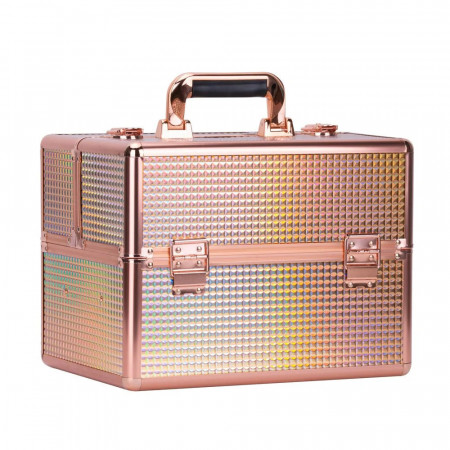 Geanta pentru cosmetice manichiura, Rose Gold, Holografica, 33x25x25 cm