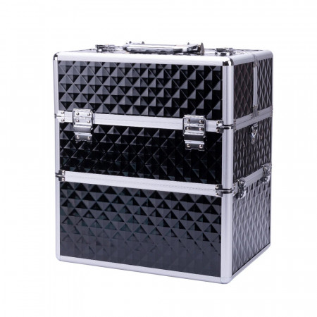 Troller machiaj - geanta cosmetice manichiuriste, Neagra, Diamond 3D, XXL, 40x35x25 cm