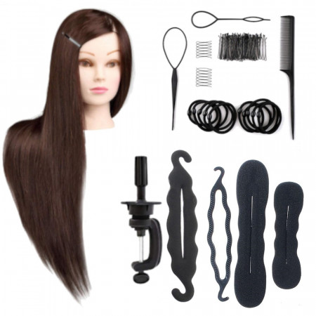 Set cap de manechin cu par saten, Claudia, pentru frizerie coafor