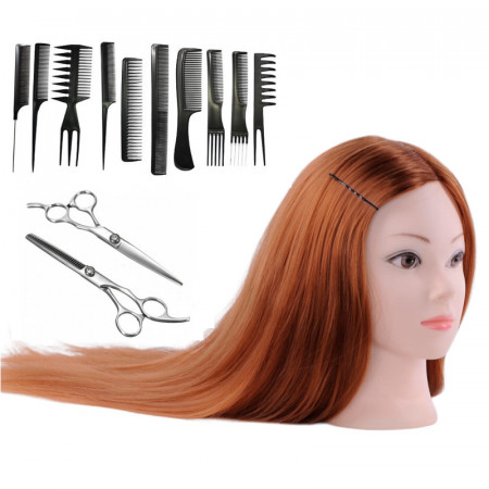 Set Coafor pentru Începători cu Foarfecă de Tuns și Cap de Manechin - Blond Auriu