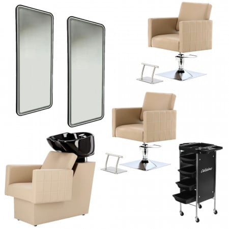 Set complet mobilier salon coafor cu 2 scaune frizerie, SDB01