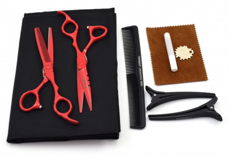 Set foarfece de tuns si filat Ardette model Opax08 cu 7 piese manta, clipsuri si piepten pentru frizerie