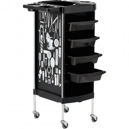 Ucenic coafor 5 sertare pentru frizerie, barber shop, negru cu imprimeu alb, BR021
