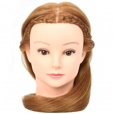 Cap manechin de coafat pentru salon frizerie coafor, 55 cm, Auriu, cu suport