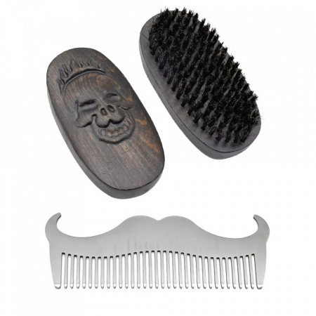 Set barber, Ardette, PER01, 2 piese, cu perie si pieptene metalic, pentru ingrijire barba si mustata