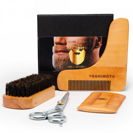 Set barber pentru ingrijire barbati cu foarfeca tuns piepten si perie barba