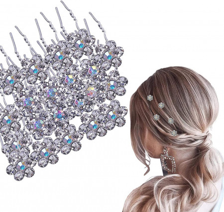 Ace coafor pentru nunta mireasa cu flori din cristale set 20buc
