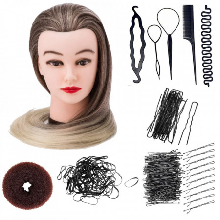 Cap manechin Ardette, Vero01, Ombre, 11 piese, cu accesorii pentru exersat coafuri impletituri frizerie