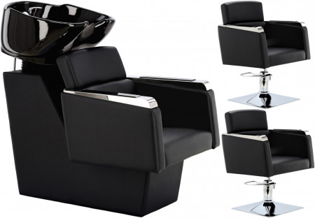 Mobilier salon cu 2 scaune frizerie si scafa coafor, Negru, SDB03