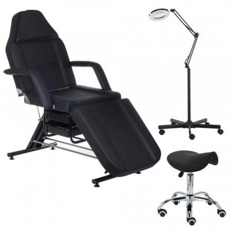 Mobilier salon cu Pat cosmetic negru, lampa cosmetica cu lupa si scaun, BR024