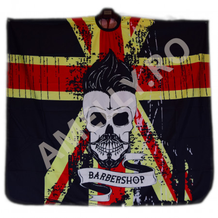 Pelerina tuns Barber pentru frizerie, stil Retro, neagra cu craniu, PEL26