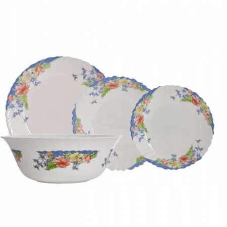 Serviciu de masa 19 piese Luminarc Florine, opal, Alb cu Albastru, imprimeu floral