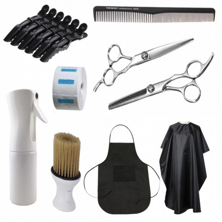 Set complet kit ustensite accesorii frizerie coafor cu foarfeca de tuns si filat SF04