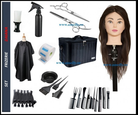 Set frizerie complet cu geanta echipata cap practica DAIANA