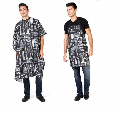 Set Sort cu pelerina complementara Cosmo02 pentru frizerie barber unisex cu dungi, buzunare