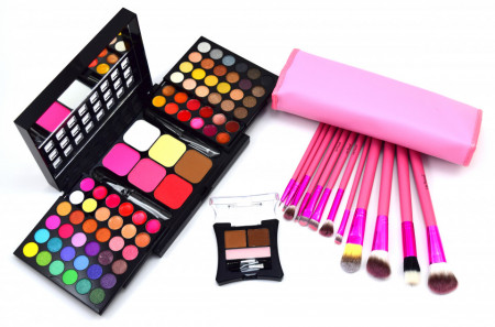 Set trusa machiaj Ardette, SRM78S, cu farduri, 12 pensule, fard sprancene