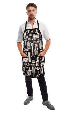 Sort frizerie barber unisex negru cu imprimeu, cu buzunare din piele ecologica