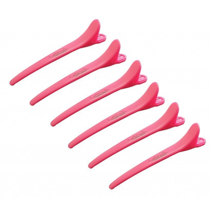 Clipsuri frizerie din plastic set 6 bucati 7.5cm roz