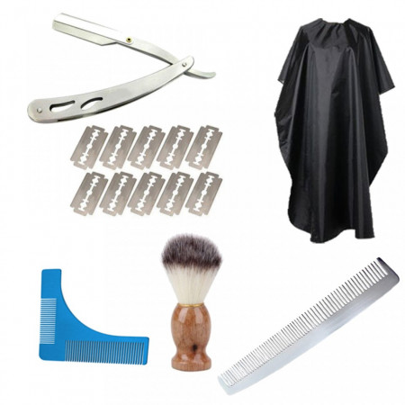 Set kit ingrijire barba barber brici manta pamatuf pieptene metalic JK8