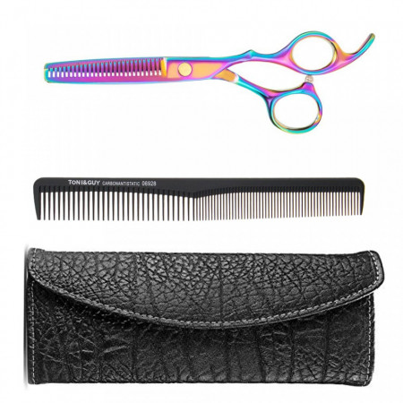 Foarfeca de filat cameleon Alby 6" pieptan carbon frizerie geanta