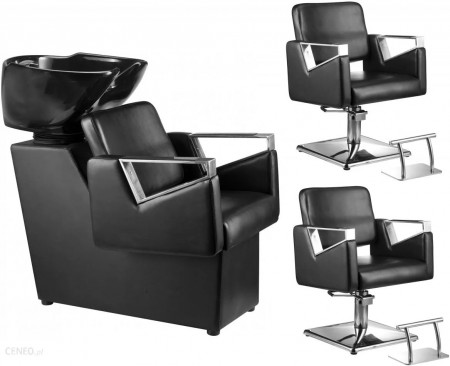 Mobilier frizerie complet cu 2 scaune coafor si scafa frizerie, Negru, SDB05