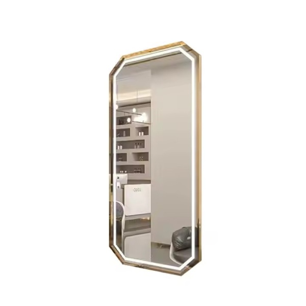 Post de lucru consola coafor Oglinda LED PS009, margine aurie, 120x60 cm, cu touch