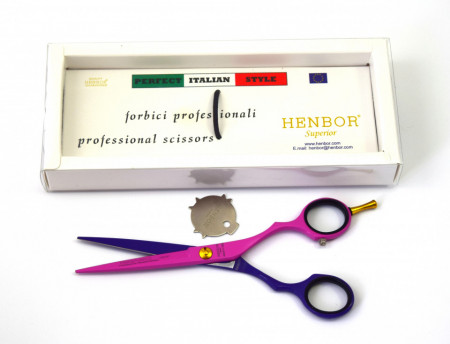 Foarfeca de tuns 6" Henbor ITALIA pink and purple pentru frizerie coafor salon