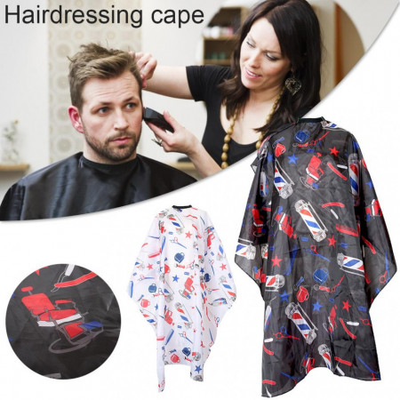 Pelerina manta pentru frizerie coafor lunga cu elastic barber shop neagra cu imprimeu multicolor