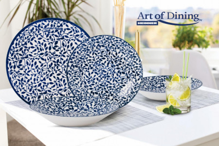 Serviciu de masa 18 piese Ceramica, Art of Dining Dilara, imprimeu albastru