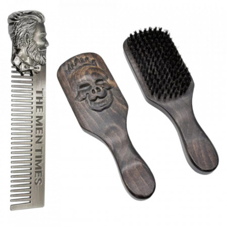 Set barber, Ardette, PER02, 2 piese, cu perie si pieptene metalic, pentru ingrijire barba si mustata