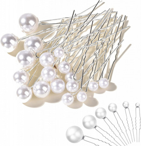 Ace coafor pentru nunta mireasa cu perle sintetice set 20buc