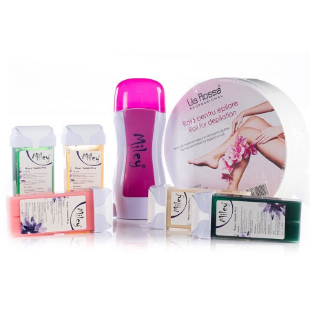 Kit epilare cu incalzitor ceara Miley SP5M, 5 x 100g ceara roll-on, rola hartie
