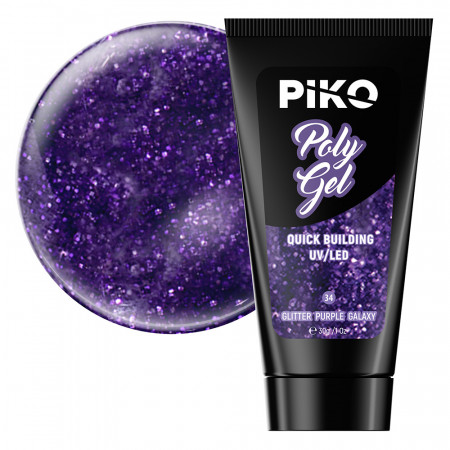 Polygel color, Piko, 30 g, 34 Glitter Purple Galaxy