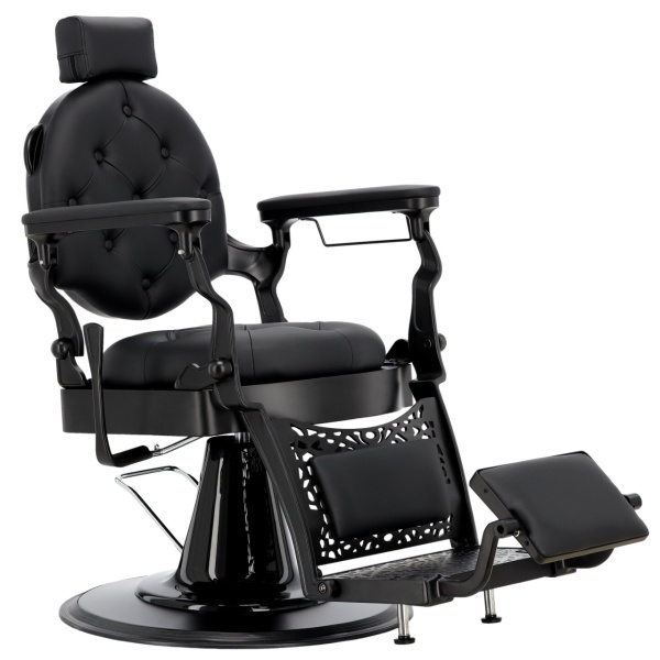 Scaun frizerie negru – hidraulic, rabatabil, cu tetiera, stil vintage industrial