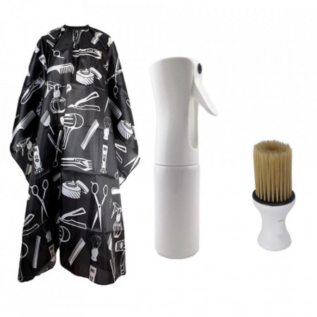 Set accesorii frizerie Mano04 cu pelerina, pamatuf si pulverizator pentru salon barber, scoli coafor