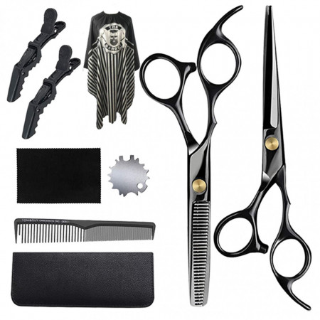 Set foarfece de tuns si filat Ametis marime 6" negru cu geanta depozitare frizerie