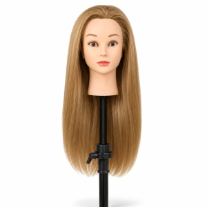Cap de practică manechin cu păr sintetic 60 cm blond – pentru tuns, coafat, împletituri, accesorii incluse + suport de masă - Img 6