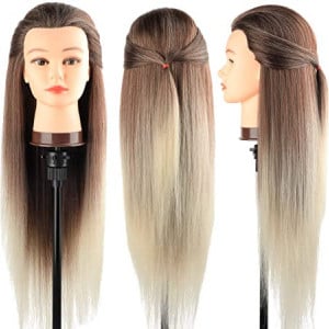 Cap practica manechin Ardette, CPOM, blond ombre, 55-65cm, des, pentru frizerie coafor, cu suport - Img 1